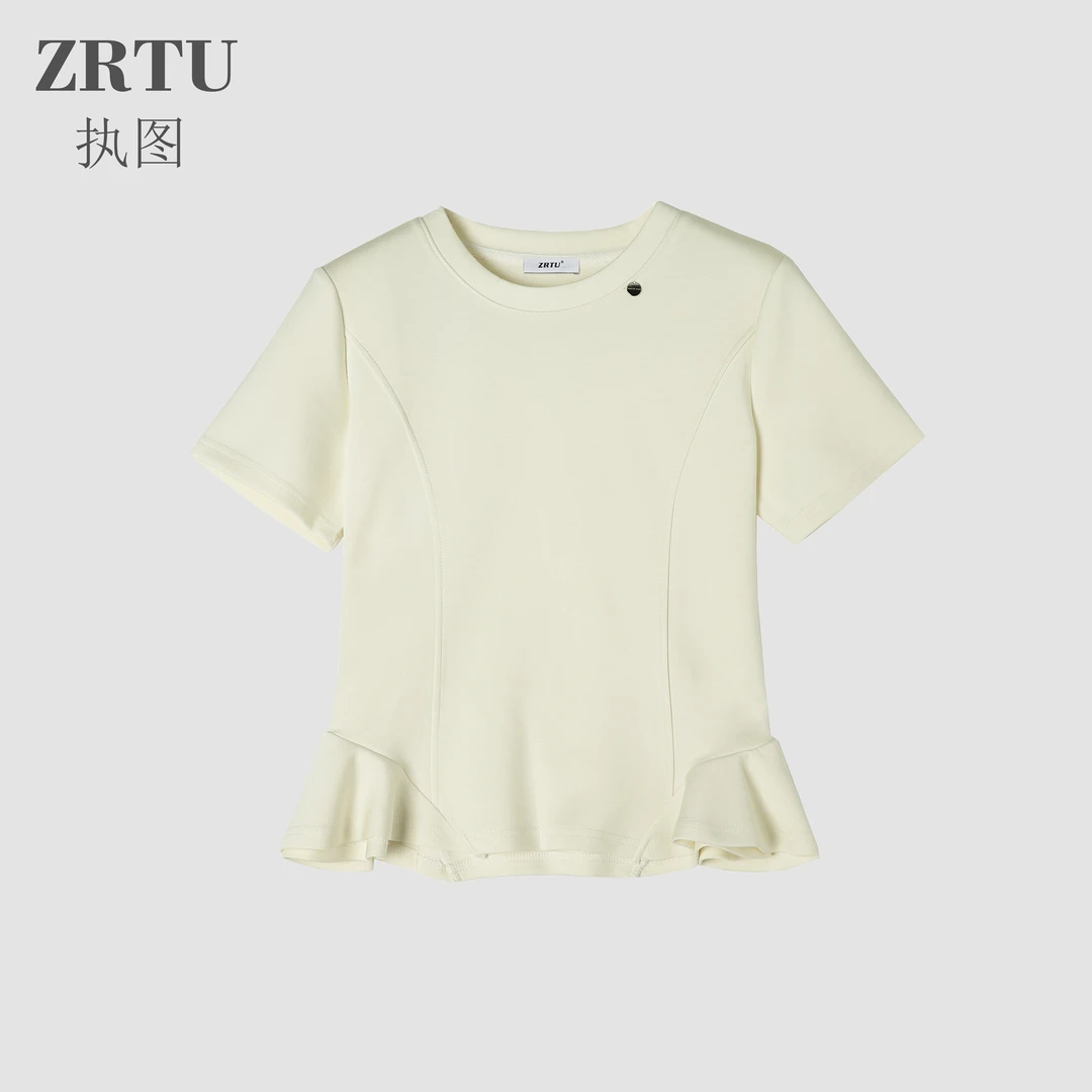 【圆脸花阳】ZRTU2025夏季新款修身百搭设计感时尚圆领短袖1763