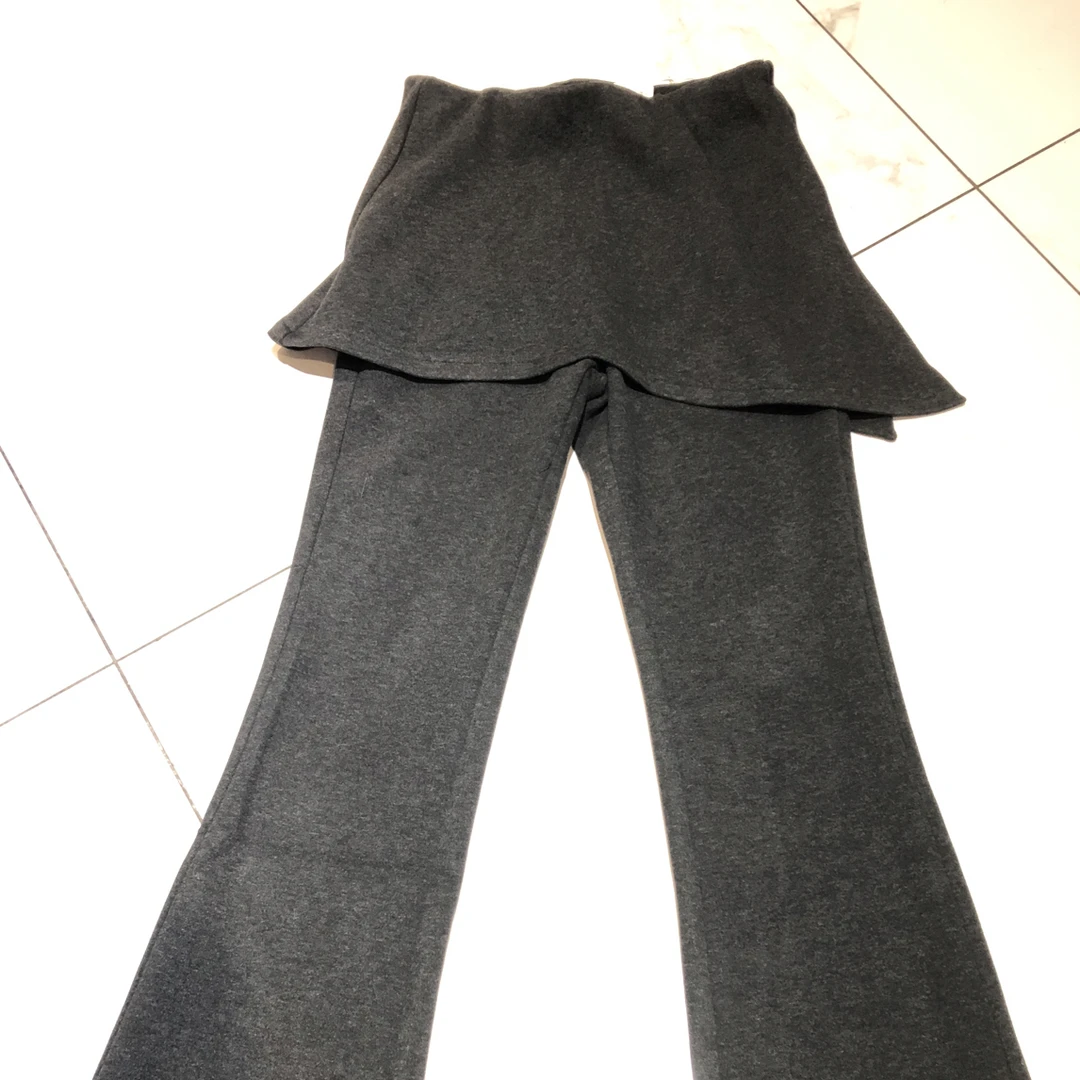 8312秋冬加厚高腰假两件屁帘微喇叭裤女梨形身材显瘦休闲垂感时尚