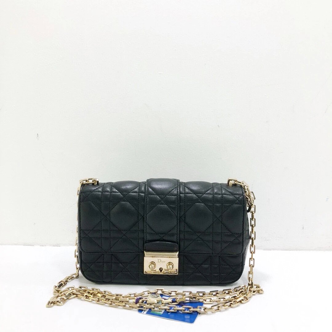 95新 DIOR/迪奥 全皮黑金藤格纹链条包