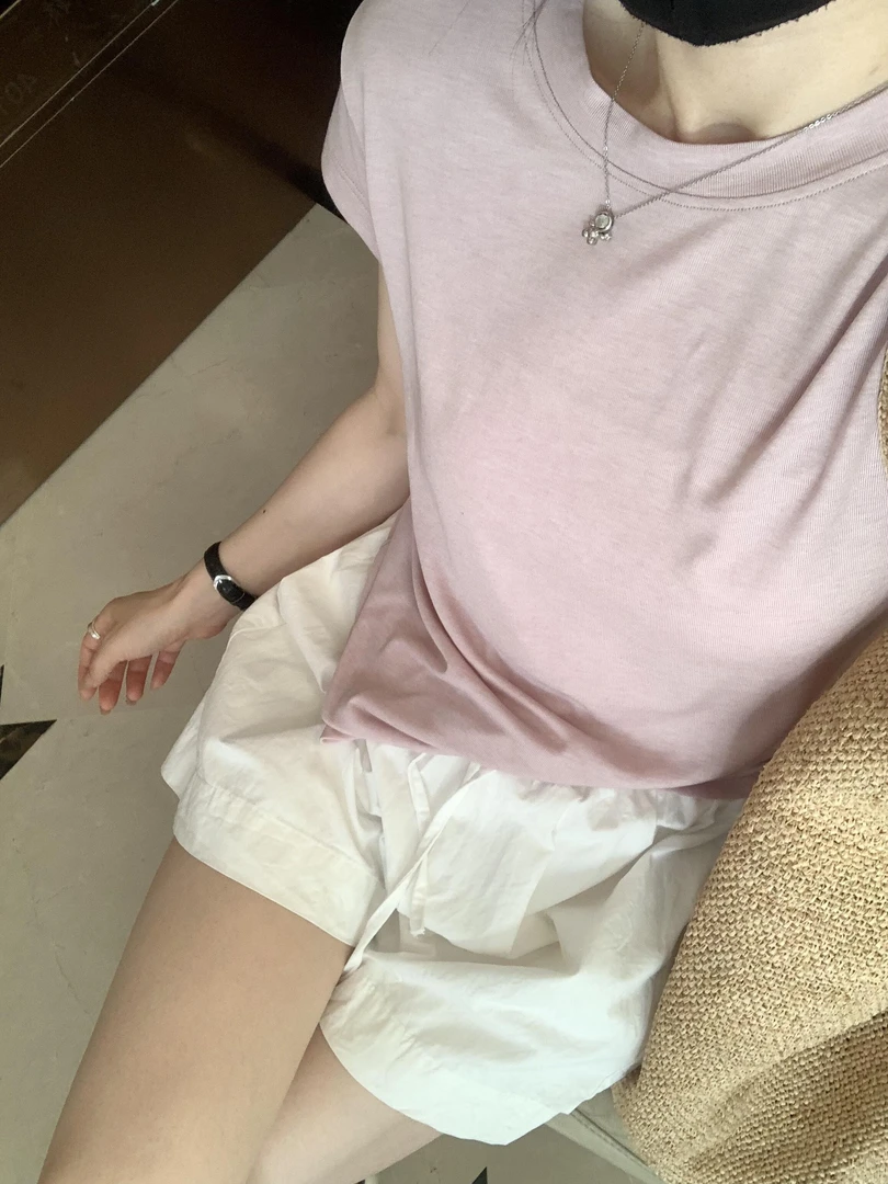 轻薄柔软莱赛尔天丝短袖t恤女夏季宽松温柔纯色圆领清凉面膜上衣