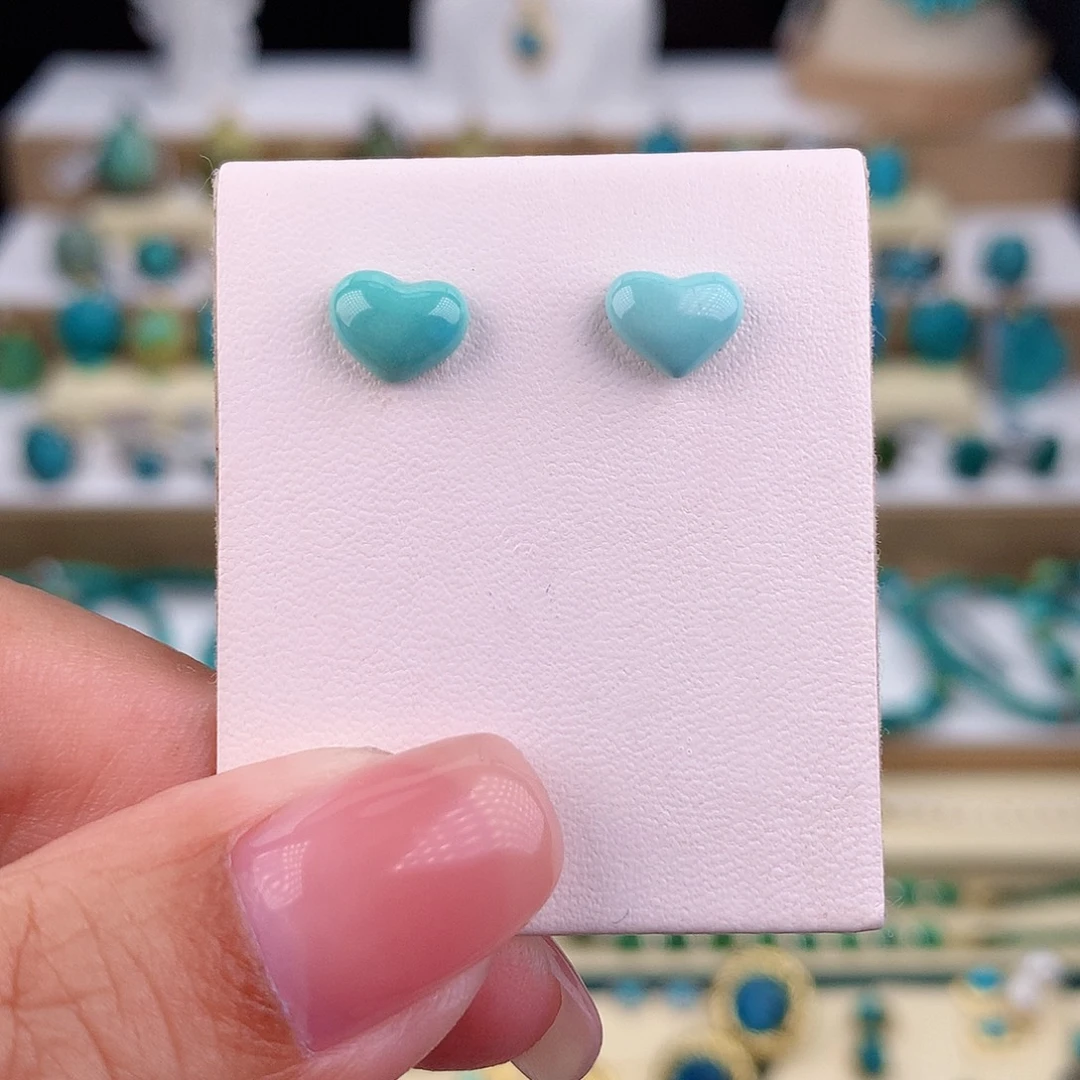 绿松石银S925镶嵌耳饰