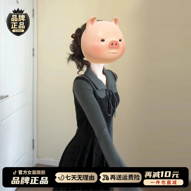 黑色polo针织连衣裙子女2025秋装新款长裙miu系早秋穿搭假两件套