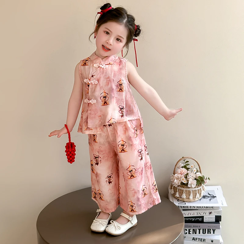 女童新中式无袖套装洋气夏季2025新款女宝宝国风汉服两件套小女孩