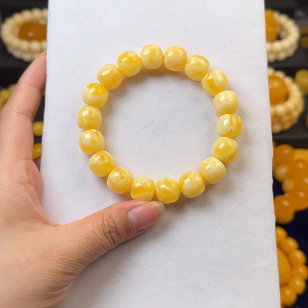 蜜蜡未镶嵌颈饰橘白花同料杨枝甘露溶洞13