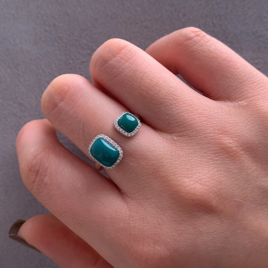 18K金镶嵌绿松石中古款双石戒指