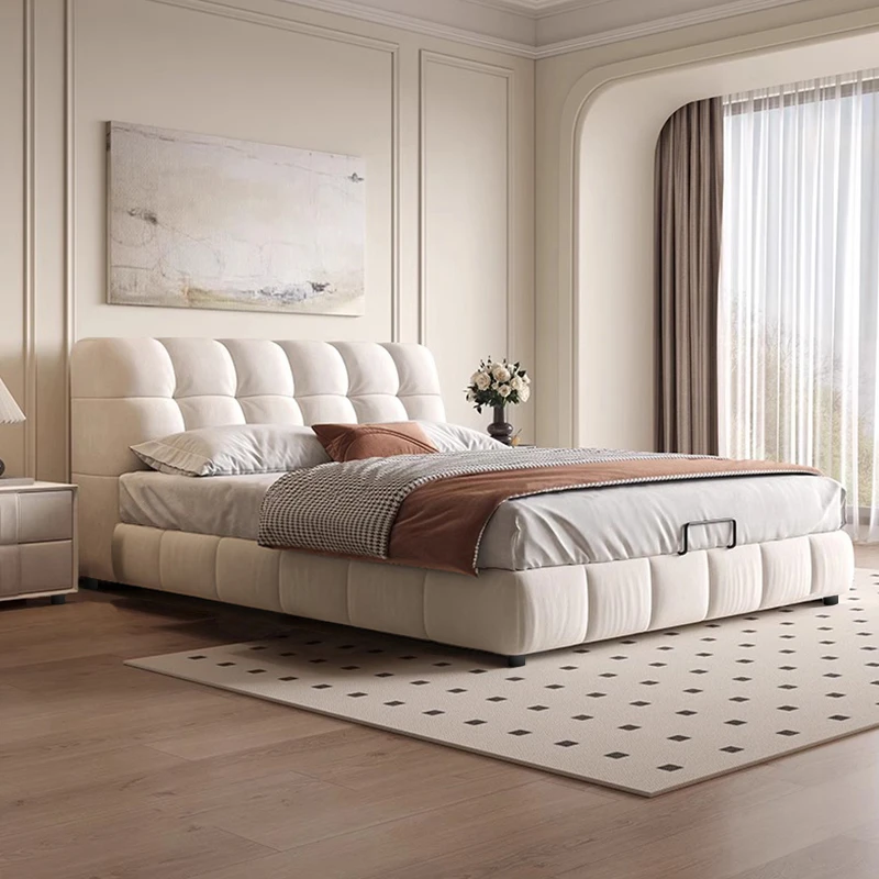 法式奶油风科技绒现代简约软靠泡芙床主卧室家用双人床轻奢大床