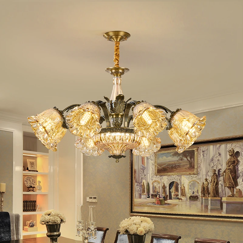 美式全铜吊灯客厅灯复古主灯欧式简约餐厅灯卧室大气轻奢朝下新款