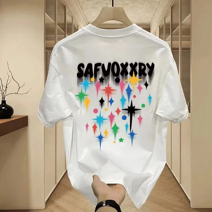 雅鹿夏季男士纯棉短袖t恤男女同款圆领潮流韩版宽松印花体恤男