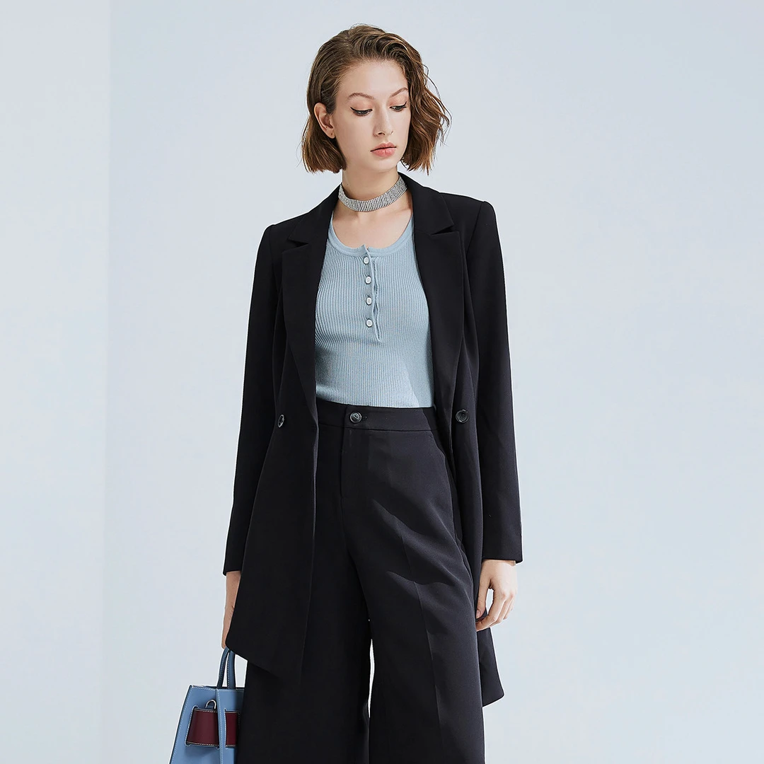 【诗语专属】时尚通勤西服女秋季设计感不规则下摆西装外套