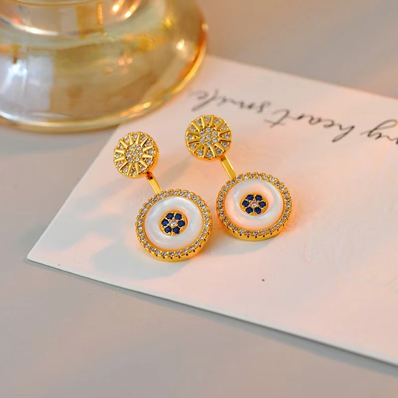 铜合金合成锆石耳饰 a107---新款前后双戴满镶气质百搭耳环