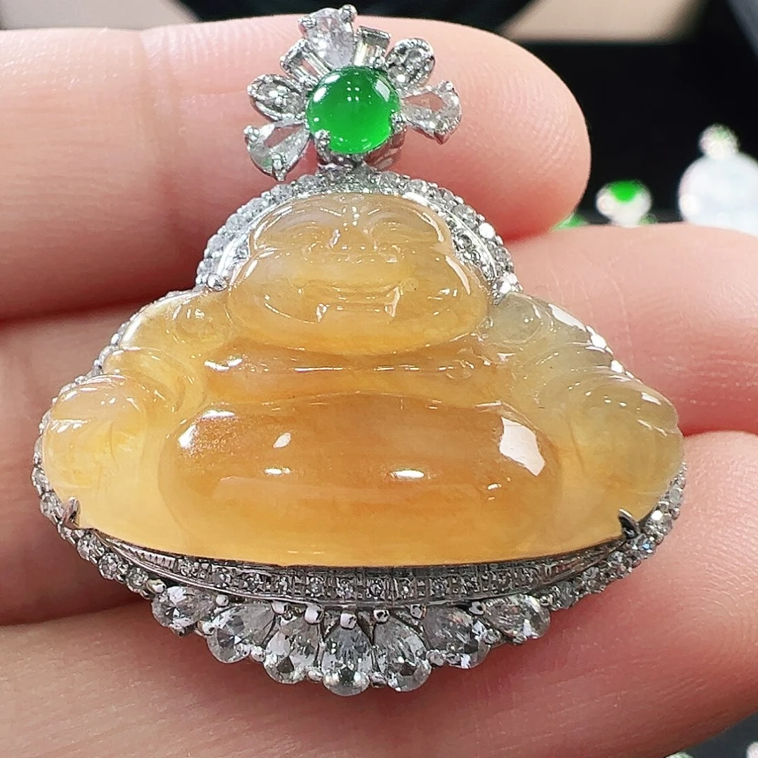 翡翠18K金镶嵌吊坠(不含链)