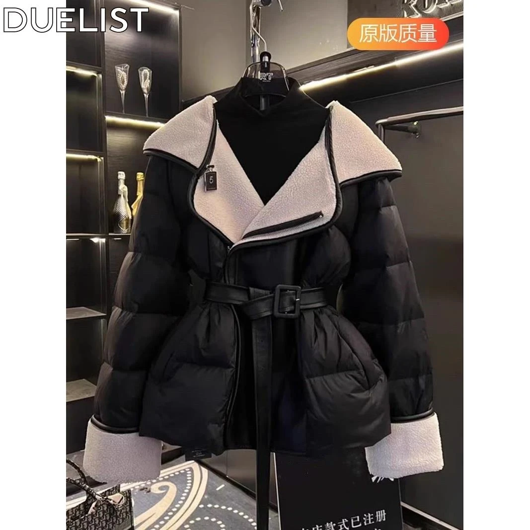 DUELIST加厚棉服女连帽欧货轻熟风通勤职业颗粒绒黑色面包服外套