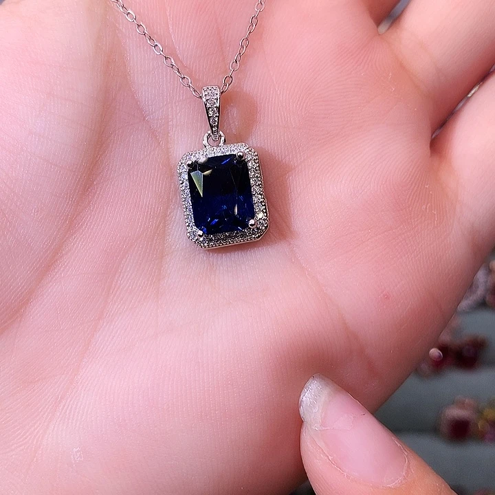 蓝宝石吊坠(赠链)银S925镶嵌