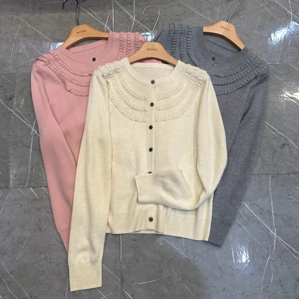 【墨涵精选】韩版花边时尚气质百搭针织衫26236