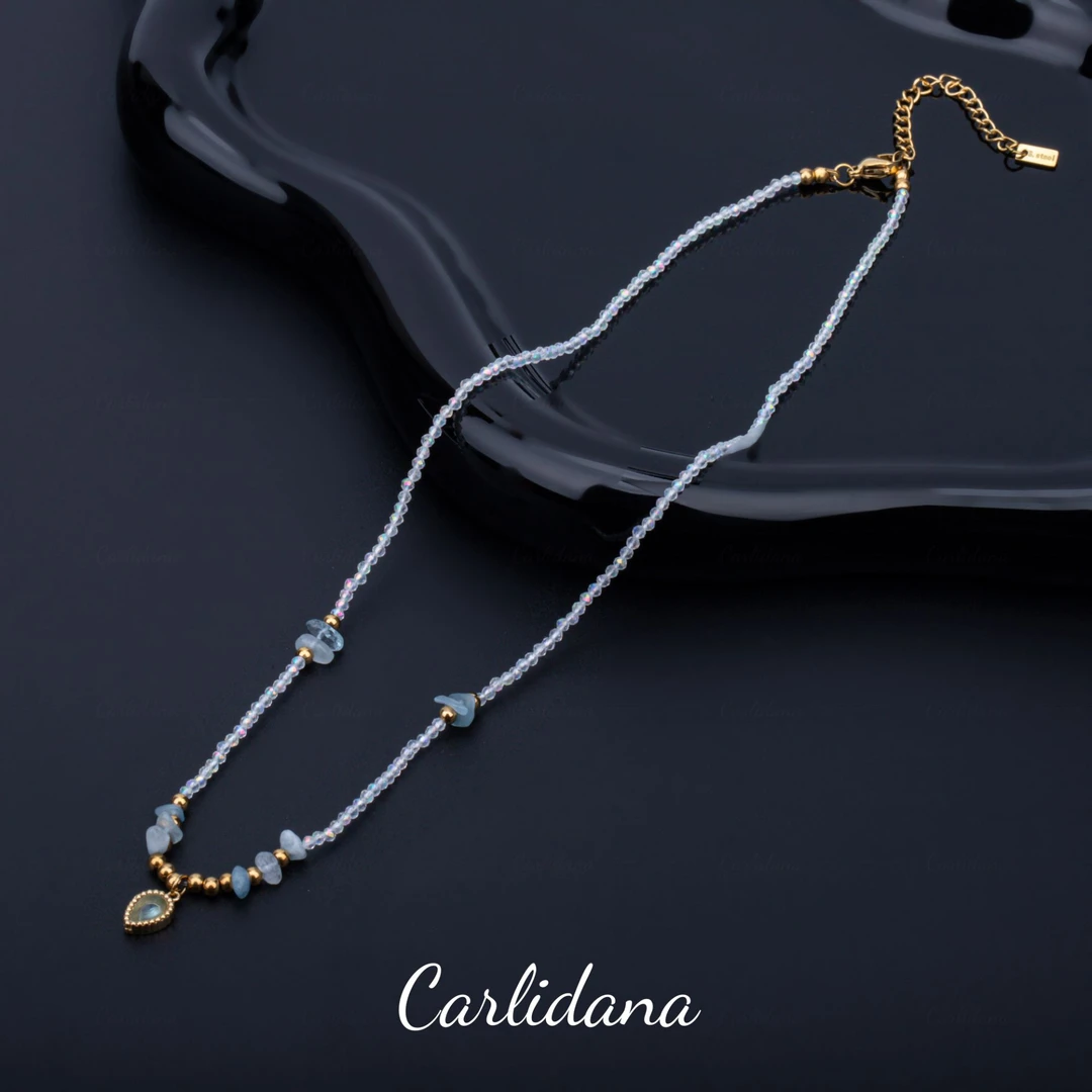钛钢仿水晶项链 【CARLIDANA】手工高级轻奢天蓝色小众项链G3347