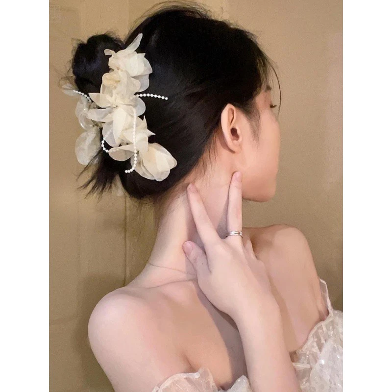 超仙花朵抓夹女夏高级感森系仙美大号盘发夹子头饰鲨鱼夹发饰发夹