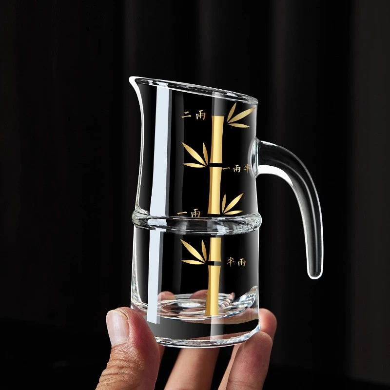 竹节白酒杯家用饭店用酒盅子弹杯小一口玻璃酒杯分酒器酒具烈酒杯