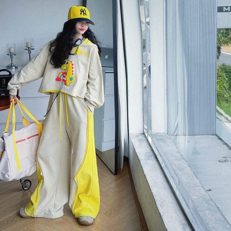 女孩6-12岁潮款套装2025女童炸街潮服儿童秋装恐龙卫衣两件套洋气