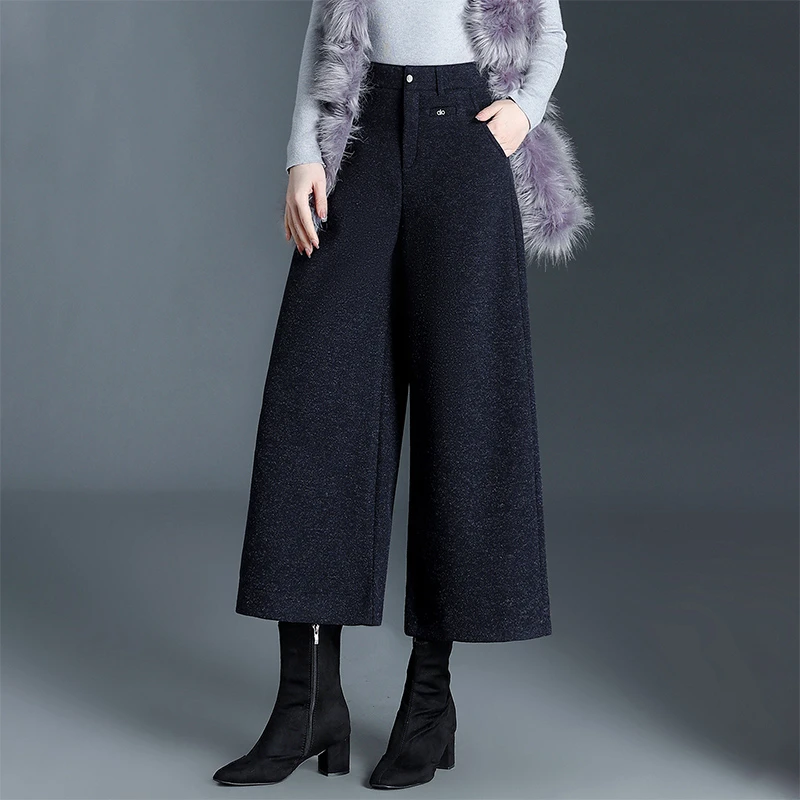 加厚秋冬女式裤子小个子九分裤爆款冬季直筒宽松休闲裤毛呢阔腿裤