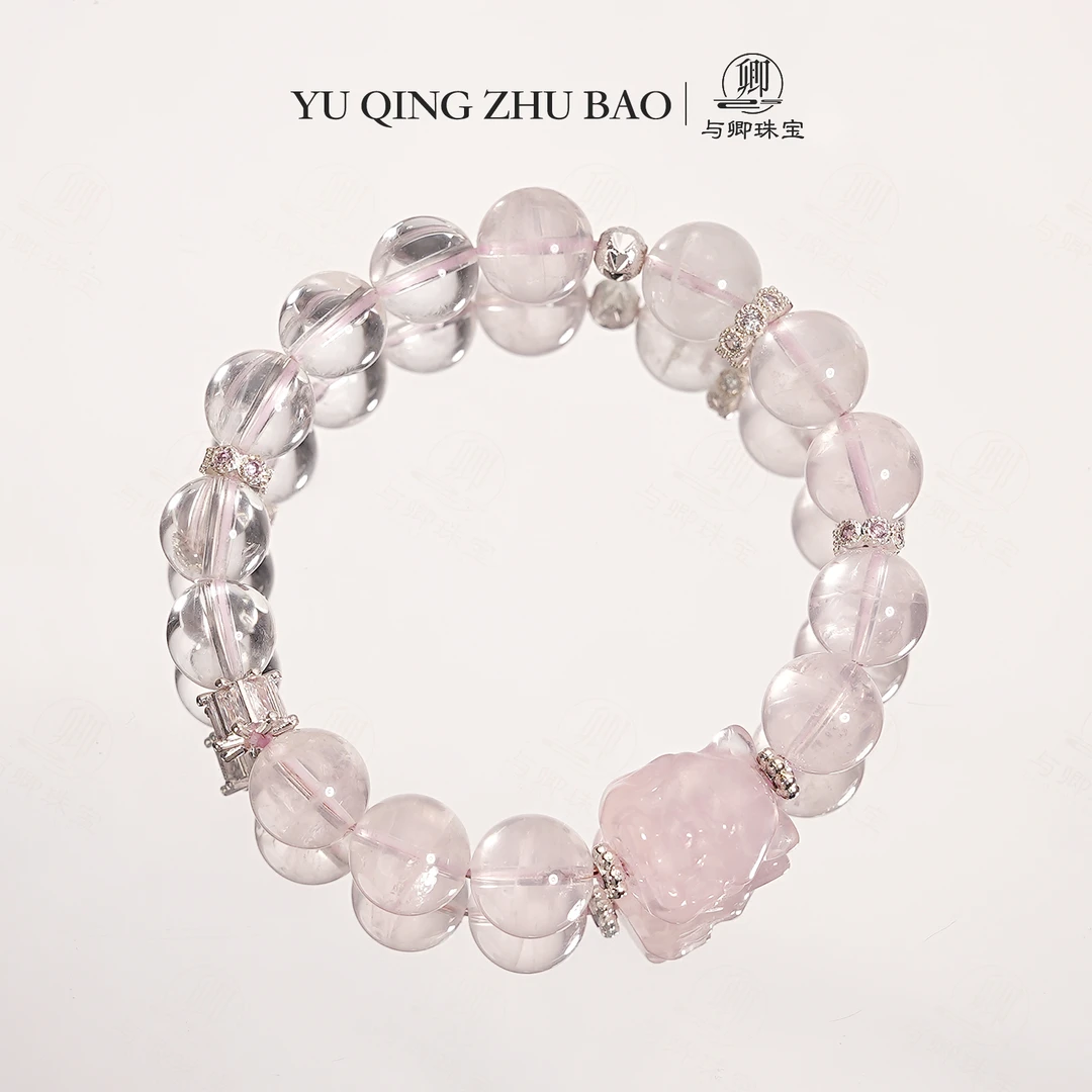 【灵缘】 与卿珠宝水晶 10mm莫粉 10mm白水晶 马粉九尾狐