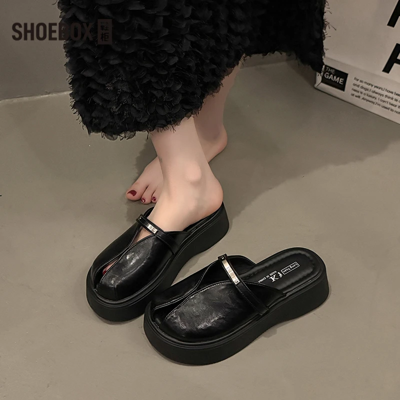 达芙妮鞋柜设计款厚底包头半拖鞋女外穿2025百搭一脚蹬懒人凉鞋