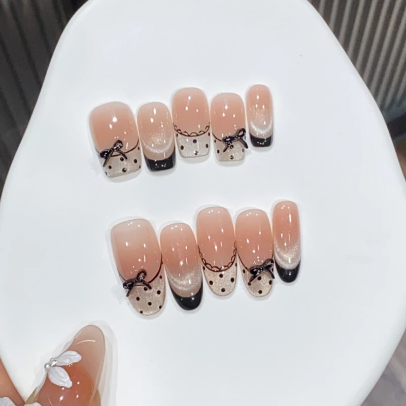 【黑芭蕾】纯手工猫眼黑色法式蕾丝气质氛围波点蝴蝶结甜辣穿戴DIY