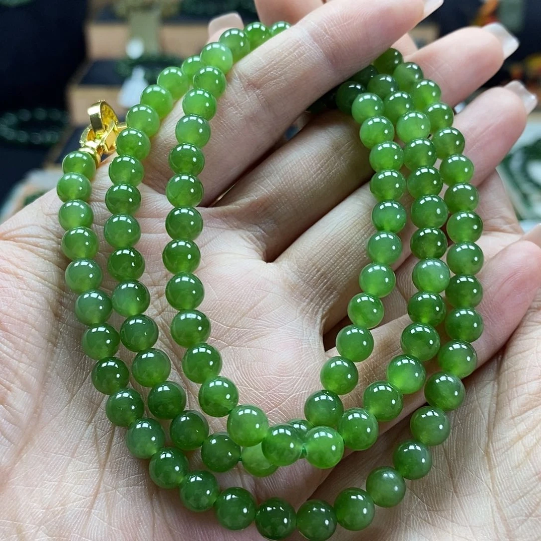 颈饰未镶嵌和田玉（碧玉）6mm果绿