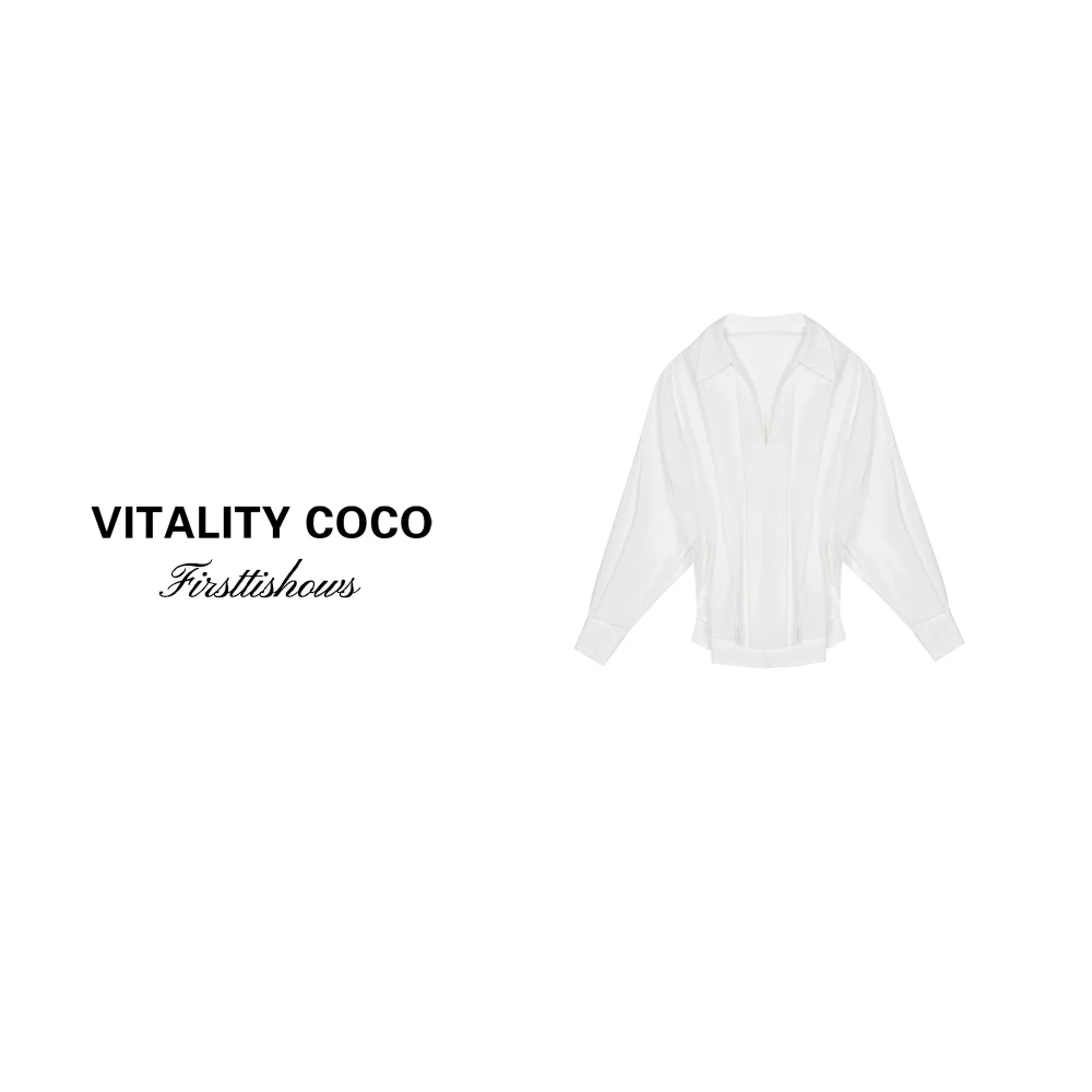 「VITALITY COCO」"白天鹅"  立体剪裁柔软纯棉落肩袖V领衬衫-216
