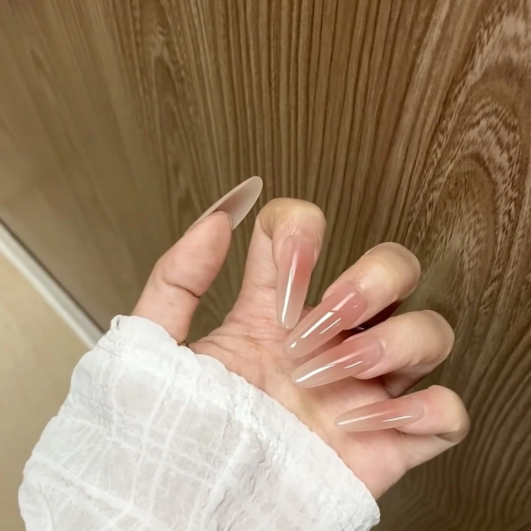 【素指】长椭圆纯欲华妃摸脸渐变美甲贴片手穿戴甲简约指甲贴中长款