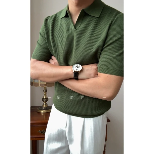 夏季意式翻领纯色短袖莱赛尔针织polo衫237