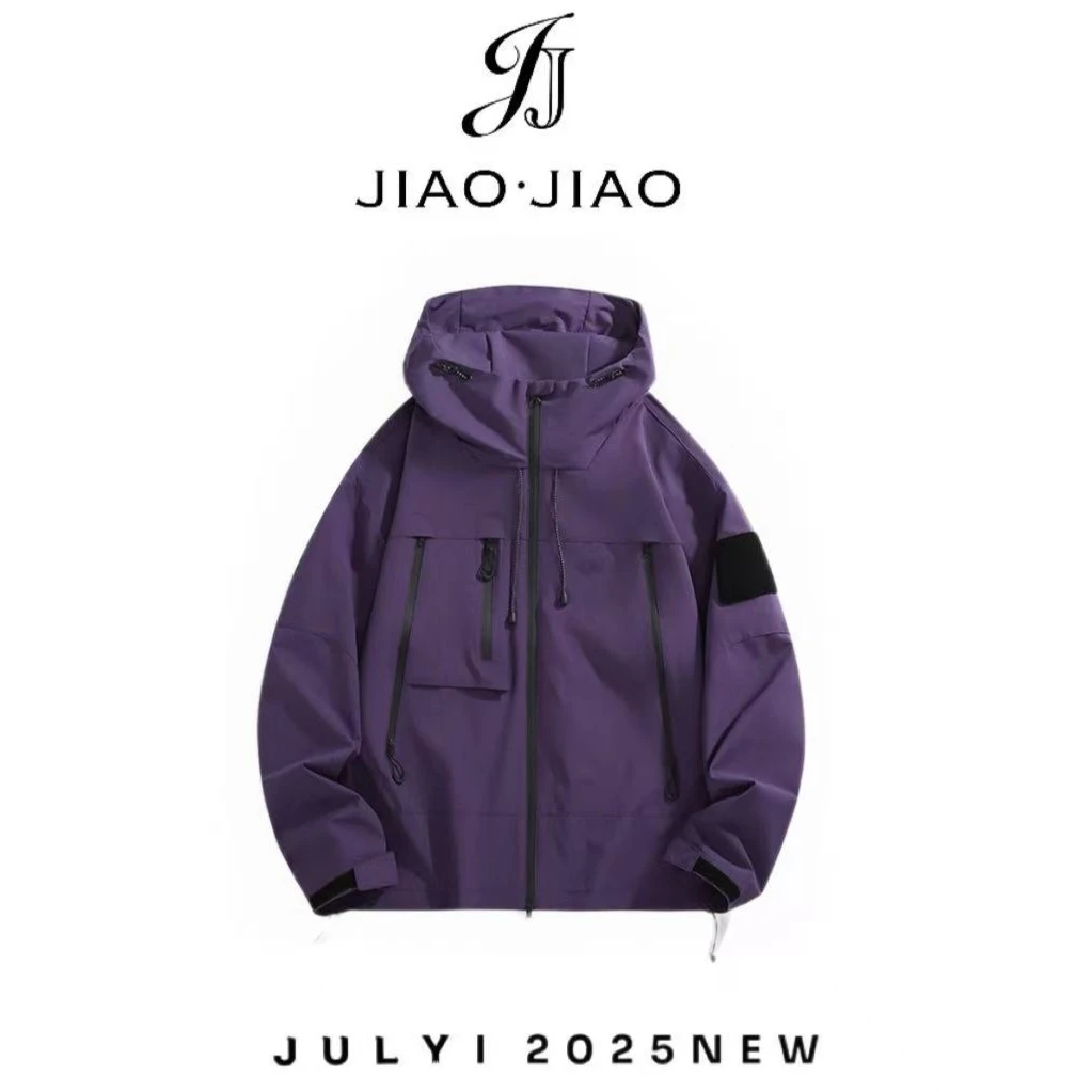 户外登山防风防水美式户外连帽宽松情侣冲锋衣外套高级百搭夹克