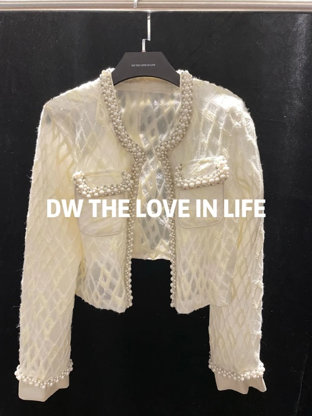 24AW//DW 高定孤品重工钉珠刺绣菱格镂空外套