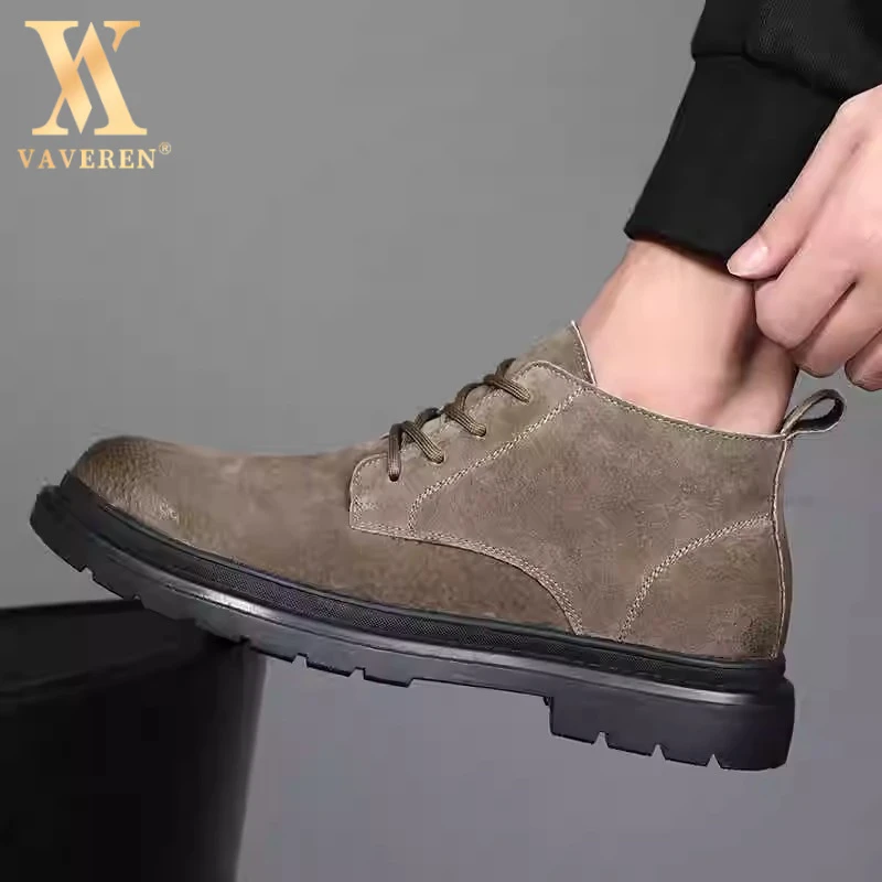 马丁靴男款2025新款冬季加绒保暖磨砂皮工装靴真皮男款磨砂马丁靴