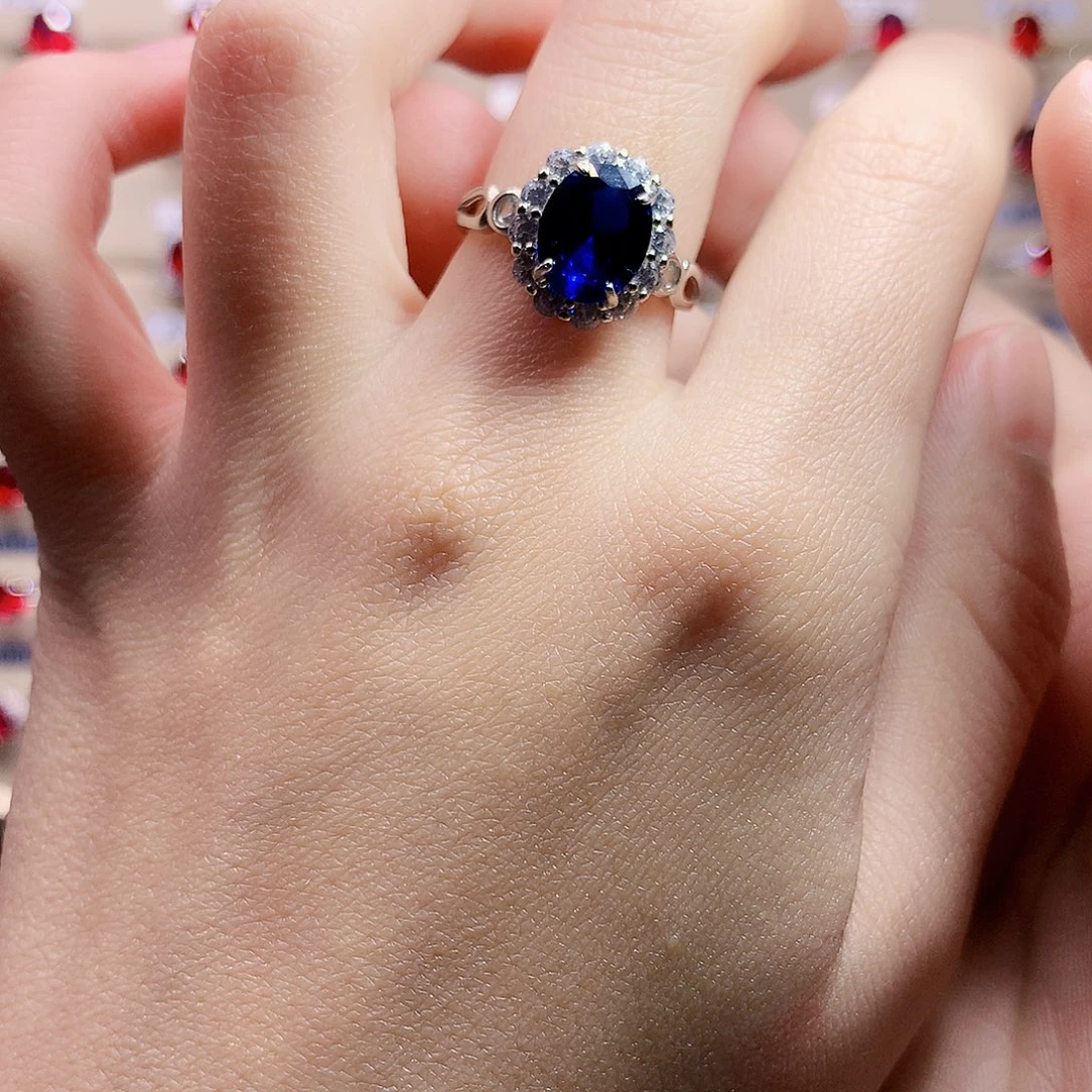 蓝宝石戒指银S925镶嵌