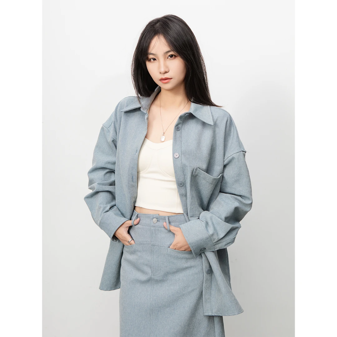 BELIN 休闲风早春廓形衬衫女松弛感套装长袖衬衣外套上衣+半裙女
