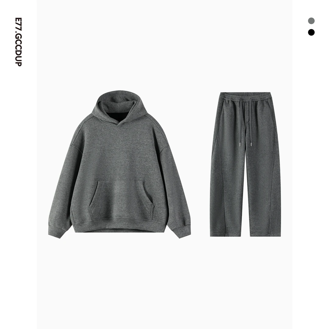 『袋鼠卫衣』重磅双流纺毛圈布叠穿加绒袋鼠连帽卫衣套装