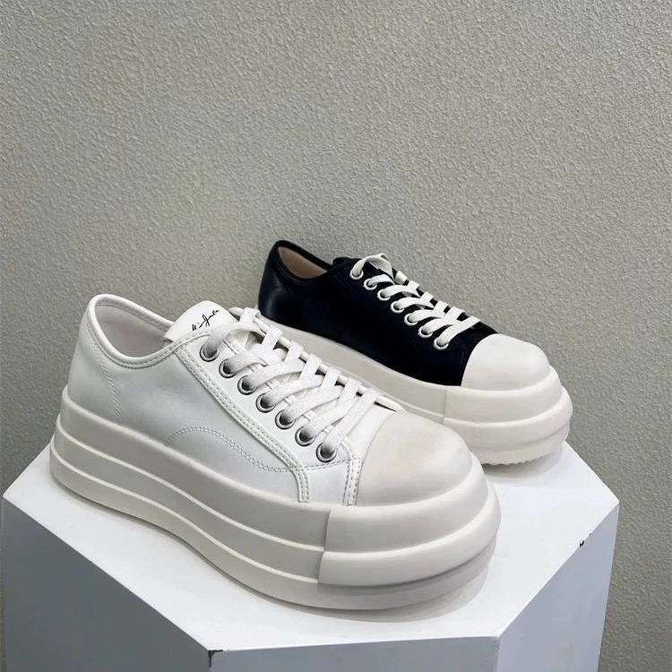 6352-128牛皮欧洲站女鞋2025新款个性厚底增高小白鞋欧货时尚百搭