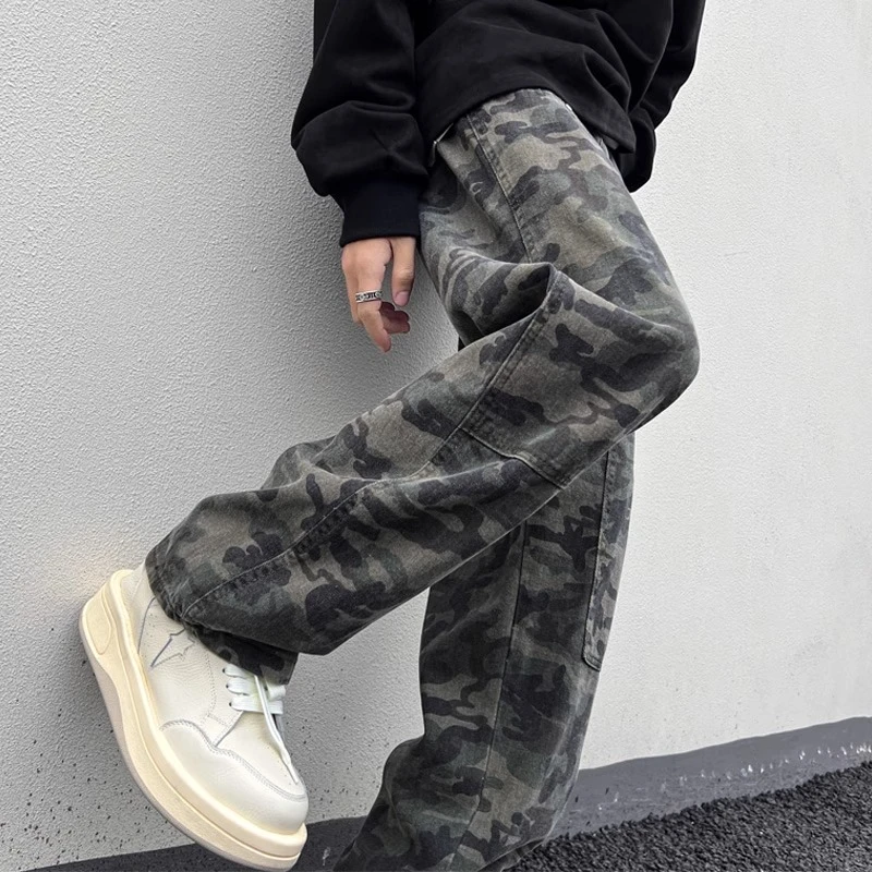 夏季伐木迷彩工装裤男士薄款潮牌美式高街直筒宽松运动休闲长裤子