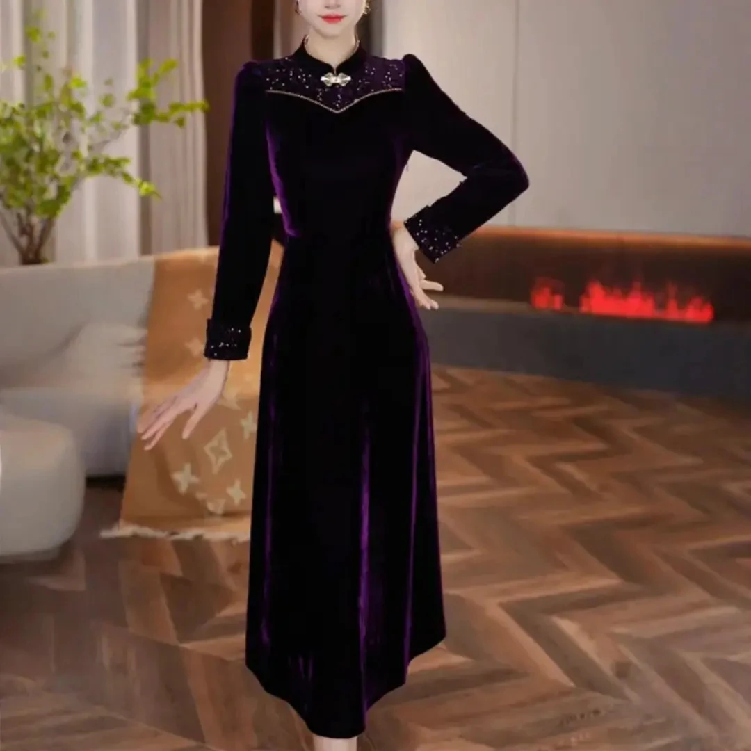 2025女【紫烟若梦】轻奢女人味打底连衣裙秋季新款收腰显瘦洋气减龄