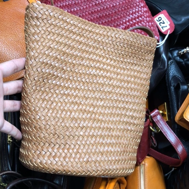 牛皮（革）棕色大号编织包