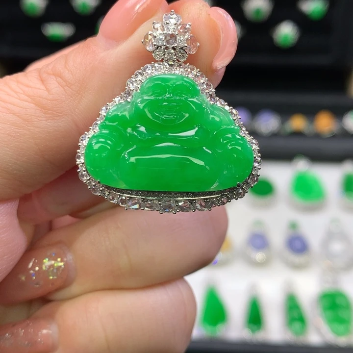 翡翠吊坠(不含链)18K金镶嵌