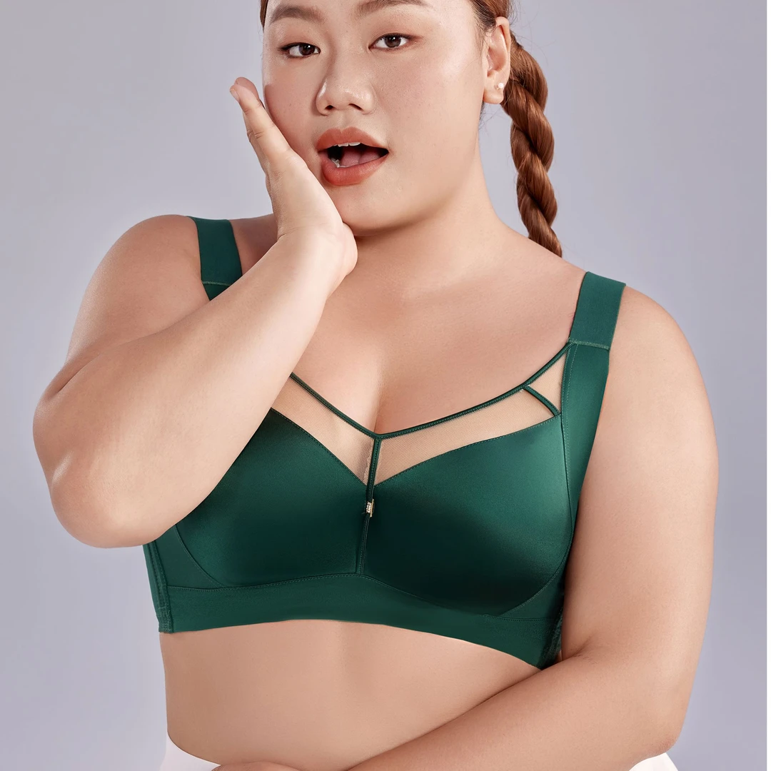 大胸显小全包调整型内衣五排光面百搭大码舒适文胸9506