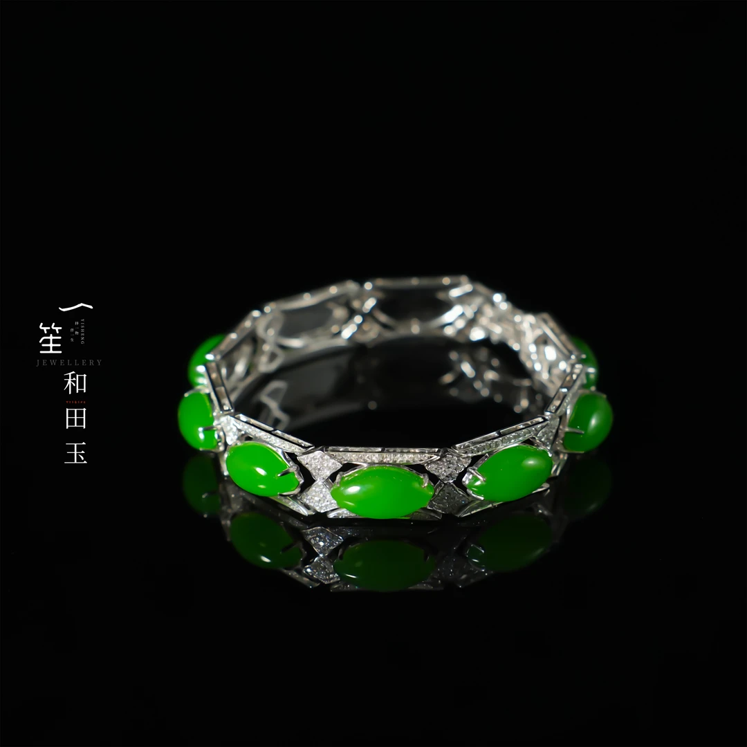 【一笙珠宝】传世级和田玉高色苹果绿手链 YS23035
