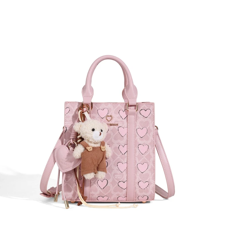 查尔斯桃心包包女2025新款时尚百搭印花斜挎手提小托特包H258006