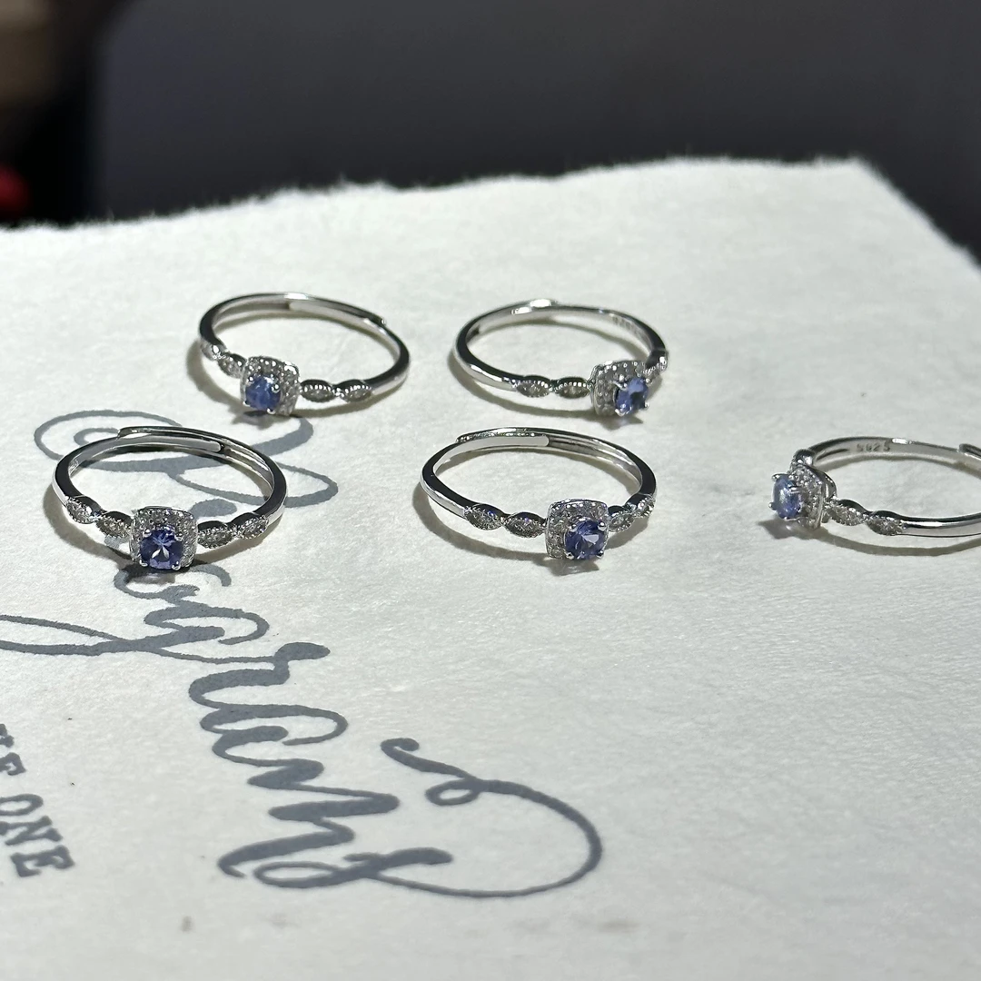 天然坦桑925银底托戒指