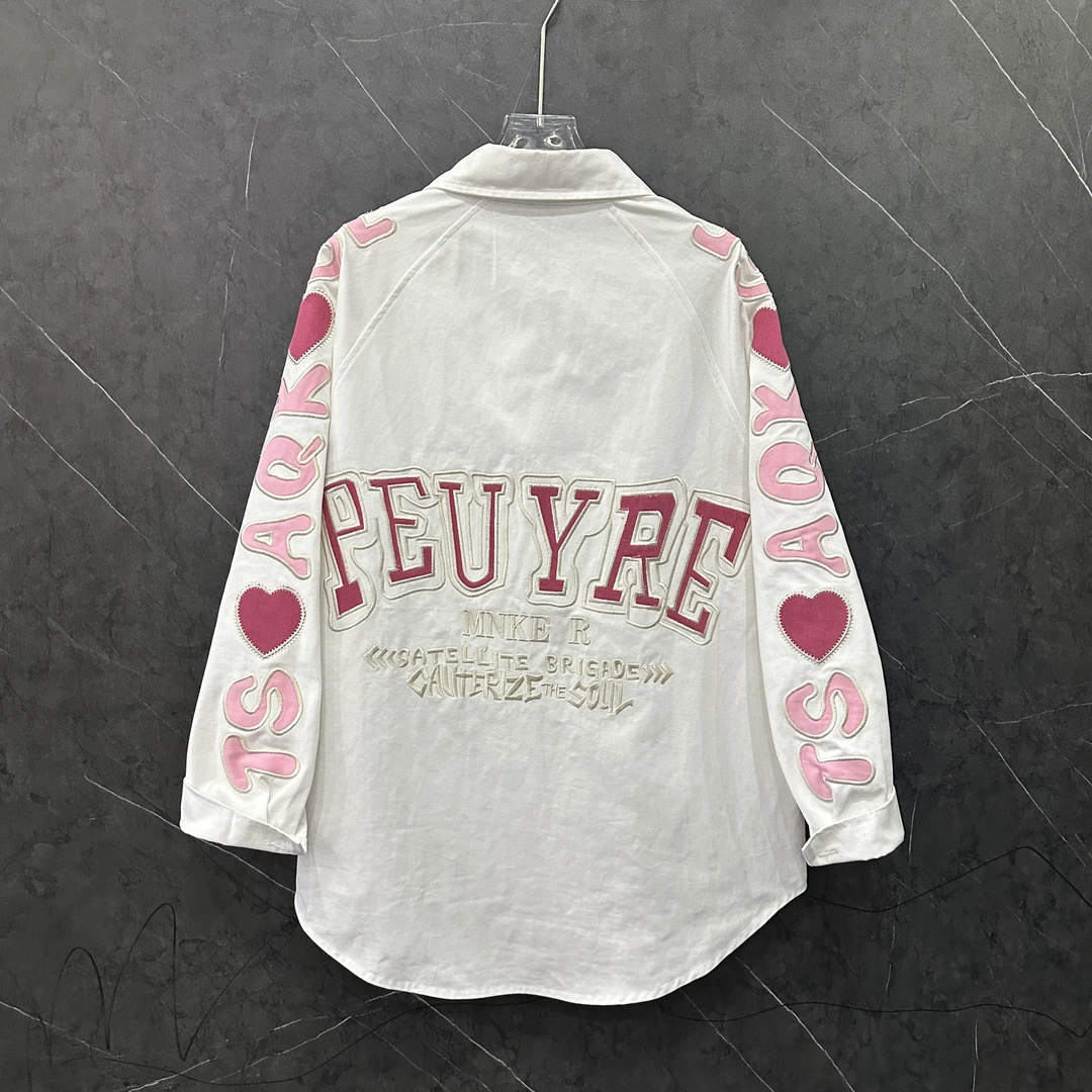 2025春秋季新款白色爱心字母牛仔衬衫外套夏季春季薄款百搭休闲