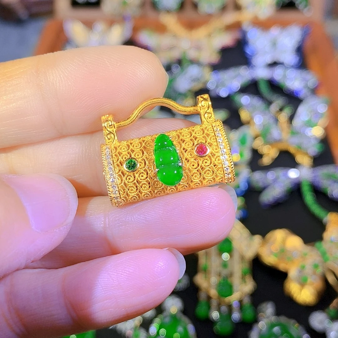 吊坠(不含链)银S925镶嵌翡翠