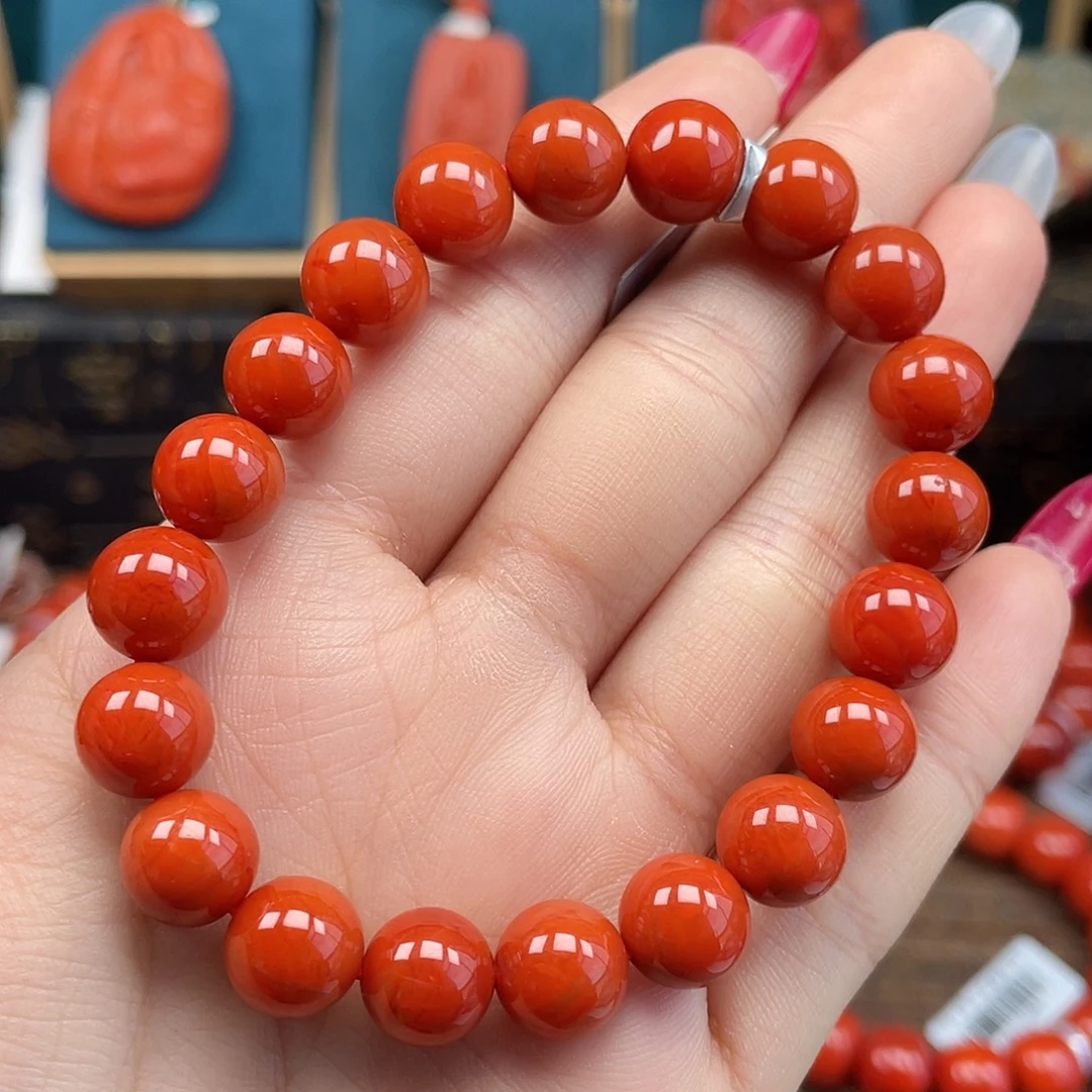 南红玛瑙未镶嵌手串瓦西满肉柿子锦卡9mm+单圈