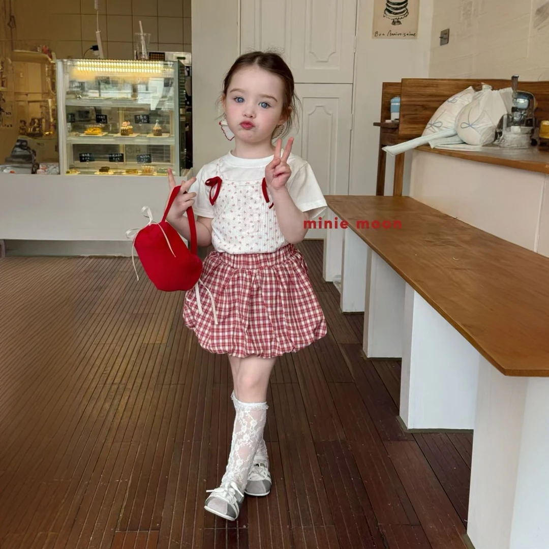 女童套装宝宝洋气短袖新款儿童格子短裙夏季独特上衣韩版甜美百搭