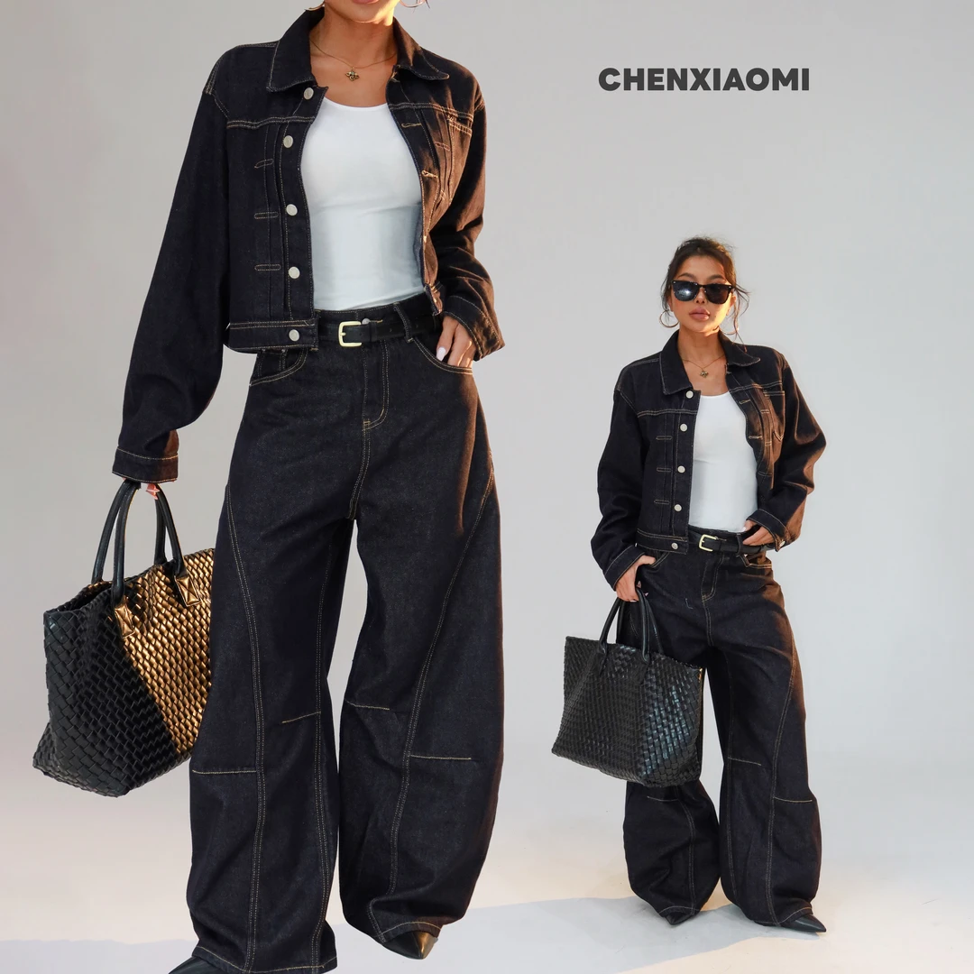 【蜜蜜家】深蓝牛仔外套秋装休闲长袖单排扣时尚翻领牛仔衣WD/TY602